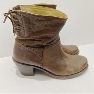 Frye brown short boots with tie back detail